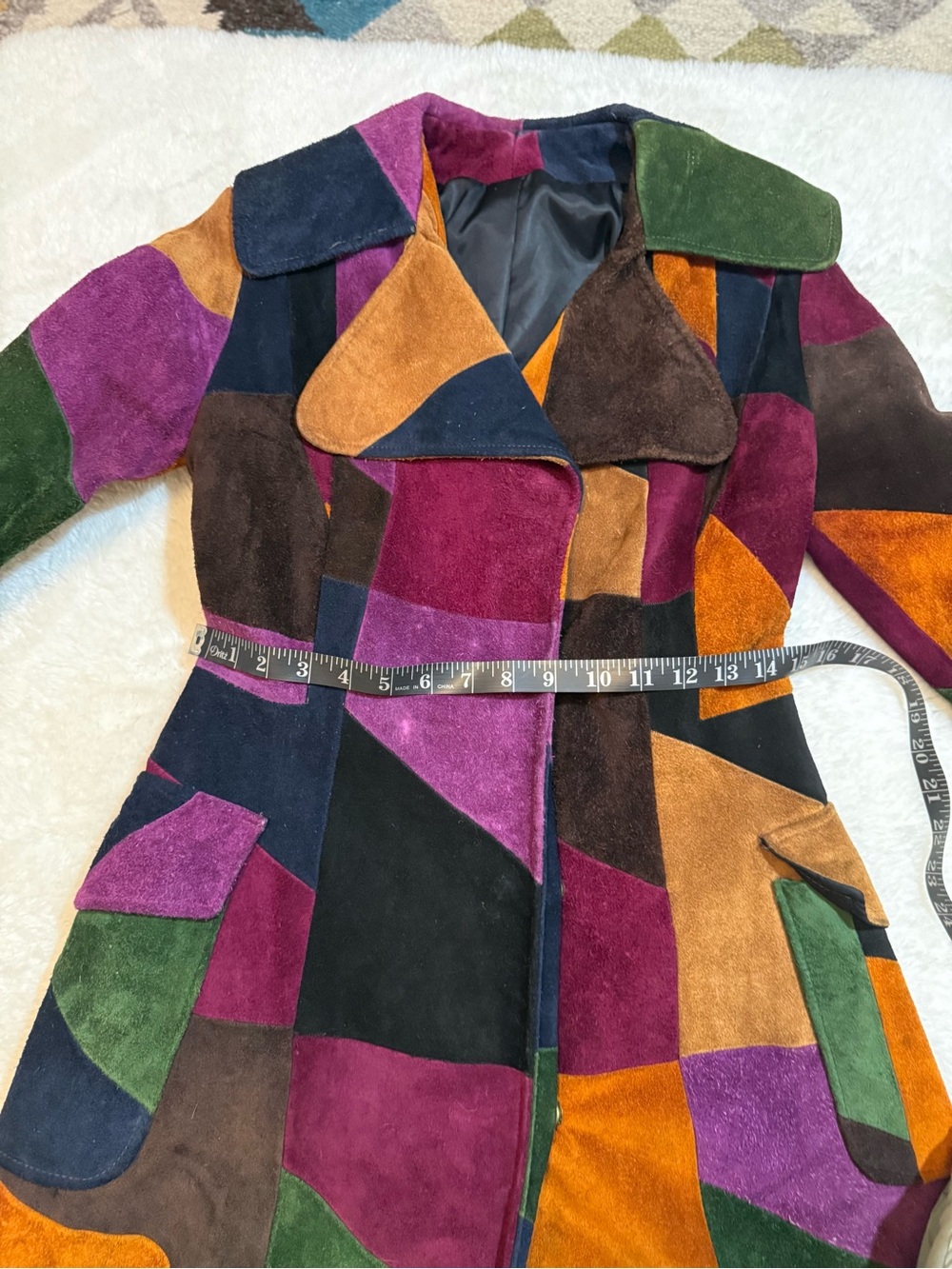 Vintage 70s Suede Patchwork Coat, Beautiful Condition - Picture 12 of 16